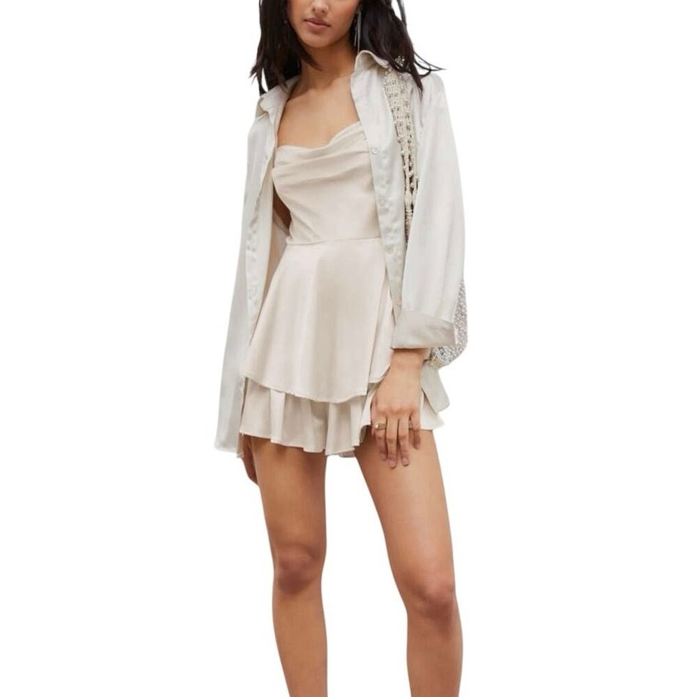 Cider Cowl Neck Ivory Satin Romper NWT - S
